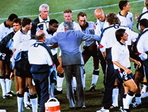 England manager Bobby Robson talks to his players before extra-time in the semi-final of England manager Bobby Robson talks to his players before extra-time in the semi-final of