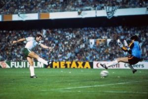 Gerry Armstrong scores for Northern Ireland against Spain at the 1982 World Cup Gerry Armstrong scores for Northern Ireland against Spain at the 1982 World Cup