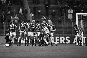 A Hamburg wall faces a Dusseldorf free-kick during the 1978/9 Bundesliga A Hamburg wall faces a Dusseldorf free-kick during the 1978/9 Bundesliga