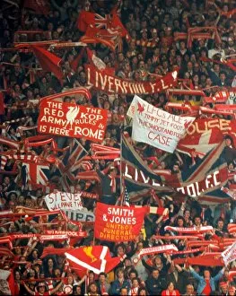 Images Dated 21st May 1977: Liverpool fans display their banners - 1977 FA Cup Final