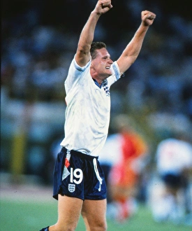 Paul Gascoigne celebrates victory over Belgium at Italia 90 Paul Gascoigne celebrates victory over Belgium at Italia 90