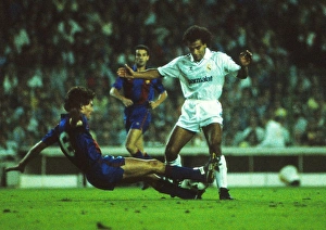 Real Madrids Hugo Sanchez is tackled by Barcelonas Josep Moratalla Real Madrids Hugo Sanchez is tackled by Barcelonas Josep Moratalla