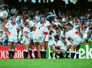 Cape Town Prints: Will Carling leads England team talk during 1995 Rugby World Cup semi-final