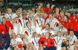 Rugby World Cup Prints: The England team celebrate after winning the 2003 Rugby World Cup Print