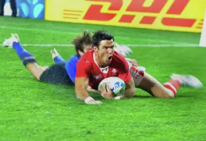 Rugby World Cup Prints: Mike Phillips Scores Try in Wales v France RWC Semi-Final Print