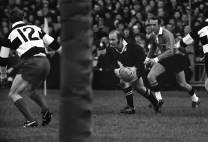 All Blacks V Barbarians Result Prints: Sid Going on the ball for the All Blacks against the Barbarians in 1973