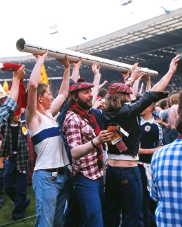 Scotland fans hold up the Wembley goalposts - 1977 British Home Championship Scotland fans hold up the Wembley goalposts - 1977 British Home Championship
