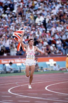 Seb Coe goes on a victory lap after retaining his 1500m Olympic title in Los Angeles in Seb Coe goes on a victory lap after retaining his 1500m Olympic title in Los Angeles in