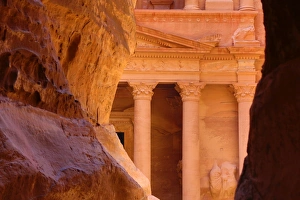 Al-Khazneh, the Treasury from the Siq canyon, Petra, Jordan Al-Khazneh, the Treasury from the Siq canyon, Petra, Jordan
