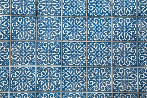 Blue patterned tiles on a wall, Porto, Portugal Blue patterned tiles on a wall, Porto, Portugal