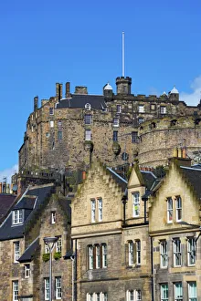 Edinburgh Castle and roofs of houses in Grassmarket in Edinburgh, Scotland, United Edinburgh Castle and roofs of houses in Grassmarket in Edinburgh, Scotland, United