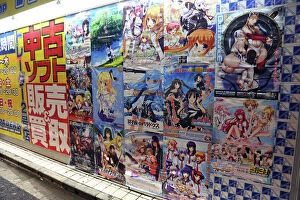 Manga Collection: Japanese manga and anime advertising posters in Akihabara Electric Town in Tokyo, Japan