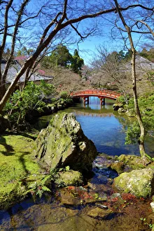 Ornamental Japanese wooden bridge at Daigoji Buddhist Temple in Kyoto, Japan Ornamental Japanese wooden bridge at Daigoji Buddhist Temple in Kyoto, Japan