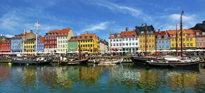 Panaoramic view of boats at Nyhavn Quay in Copenhagen, Denmark Panaoramic view of boats at Nyhavn Quay in Copenhagen, Denmark