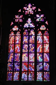 Stained glass window in St. Vitus Cathedral in Prague Stained glass window in St. Vitus Cathedral in Prague