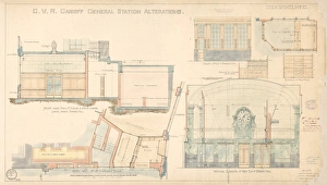 Cardiff Central Station Print, 1933 Alterations Drawing