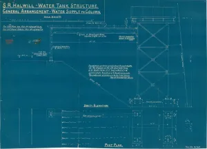 Railway Engineering Drawings Prints: S. R. Halwill Junction Water Tank Structure. General Arrangement - Water Supply to Column