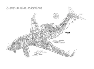 Bombardier Cutaway Prints: Bombardier Challenger 601 Cutaway Drawing Print
