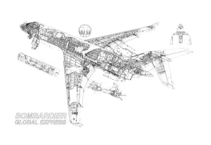 Bombardier Cutaway Prints: Bombardier Global Express Cutaway Drawing Print