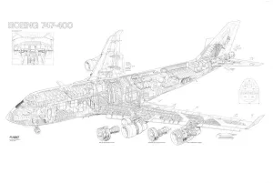 Boeing 747 Prints: Boeing 747-400 Cutaway Drawing Print