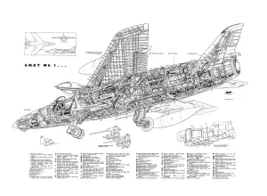 Aviation Cutaway Prints: Folland Fo141 Gnat Cutaway Drawing Print