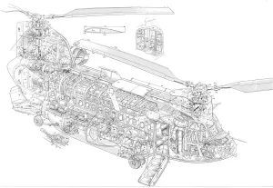 Boeing Cutaway Prints: Boeing Vertol Chinook 234 Cutaway Drawing Print