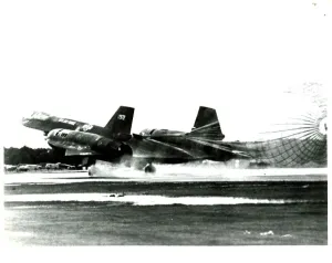 Print of Lockheed SR-71 landing with parachute