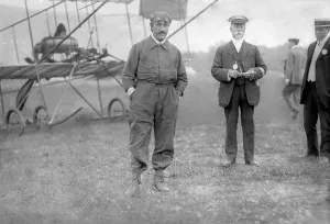 Print of Joseph Christiaens and his Henry Farman biplane