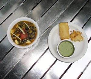 Indian Cuisine Food Prints: Deep fried Panner Cheese and spinach curry