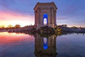 17th century water tower at Peyrou place at dusk, Montpellier, Languedoc-Roussillon