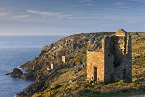 Abandoned Cornish tin mine engine houses on the cliffs at Botallack, Cornwall, England Abandoned Cornish tin mine engine houses on the cliffs at Botallack, Cornwall, England