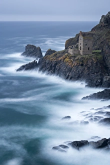Abandoned ruin of tin mine engine house on the Cornish cliffs near Botallack, Cornwall Abandoned ruin of tin mine engine house on the Cornish cliffs near Botallack, Cornwall