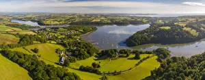Aerial image of the village of Dittisham on the Dart Estuary, South Hams, Devon, England Aerial image of the village of Dittisham on the Dart Estuary, South Hams, Devon, England