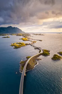 Norway Collection: Aerial view of the Atlantic Ocean Road at sunset, More og Romsdal, Norway