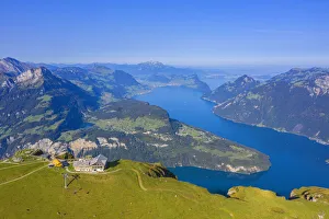 Aerial view on Fronalpstock and Lake Lucerne in the morning, Morschach, canton Schwyz Aerial view on Fronalpstock and Lake Lucerne in the morning, Morschach, canton Schwyz
