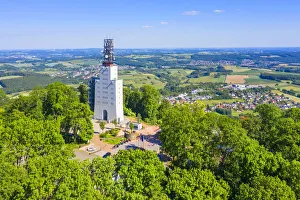 Aerial view on the german-french meeting place Schaumberg tower on the Schaumberg at Aerial view on the german-french meeting place Schaumberg tower on the Schaumberg at