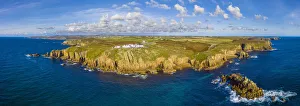 Aerial view of Lands End, Penwith peninsula, most westerly point of the English Aerial view of Lands End, Penwith peninsula, most westerly point of the English
