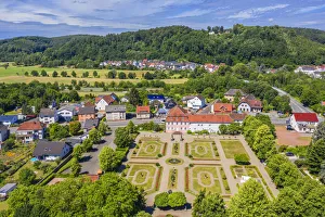Aerial view at roman museum Schwarzenacker near Homburg, Saarland, Germany Aerial view at roman museum Schwarzenacker near Homburg, Saarland, Germany