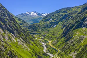 Aerial view at Schollenen canyon near Andermatt, canton Uri, Switzerland Aerial view at Schollenen canyon near Andermatt, canton Uri, Switzerland