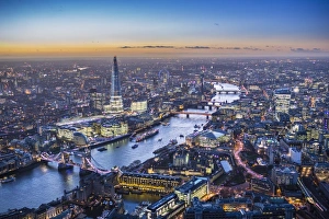 Aerial view of The Shard, River Thames, Tower Bridge and City of London, London, England Aerial view of The Shard, River Thames, Tower Bridge and City of London, London, England