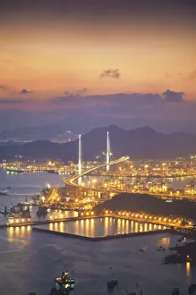 Aerial view of Stonecutters Bridge and Tsing Yi Island, Hong Kong, China Aerial view of Stonecutters Bridge and Tsing Yi Island, Hong Kong, China