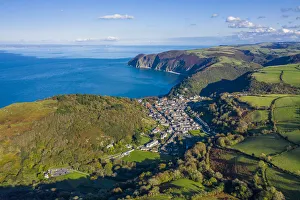 Aerial view over the Valley of the Rocks and Lynton, Emoor National Park, North Devon Aerial view over the Valley of the Rocks and Lynton, Emoor National Park, North Devon