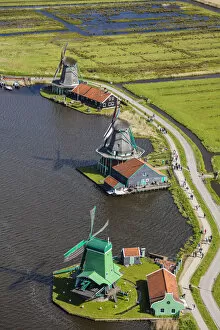 Netherlands Collection: Aerial view of windmills in Zaanse Schans, Netherlands