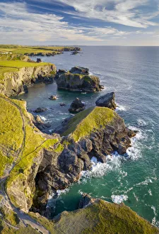 Aerial vista of dramatic coastline near Porthcothan, North Cornwall, England Aerial vista of dramatic coastline near Porthcothan, North Cornwall, England