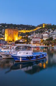 Alanya Harbour and The Red Tower at Dusk, Alanya, Turkey Alanya Harbour and The Red Tower at Dusk, Alanya, Turkey