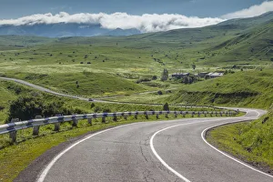 Armenia, Saralan, Zangezur Mountains, mountain fog, and highway, summer Armenia, Saralan, Zangezur Mountains, mountain fog, and highway, summer