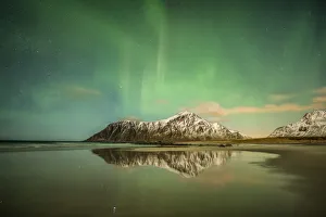 Aurora over Skagsanden Beach, Lofoten Islands, Norway Aurora over Skagsanden Beach, Lofoten Islands, Norway