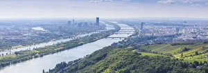 Austria, Vienna, View of the River Danube and Vienna looking towards Donau City Austria, Vienna, View of the River Danube and Vienna looking towards Donau City