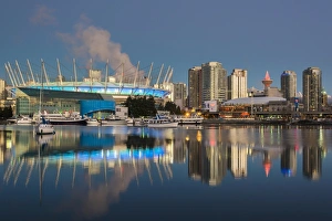 BC Place stadium and downtown skyline behind at sunrise, Vancouver, British Columbia BC Place stadium and downtown skyline behind at sunrise, Vancouver, British Columbia