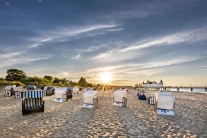 Beach baskets and pier, Ahlbeck, Usedom island, Mecklenburg-Western Pomerania, Germany Beach baskets and pier, Ahlbeck, Usedom island, Mecklenburg-Western Pomerania, Germany